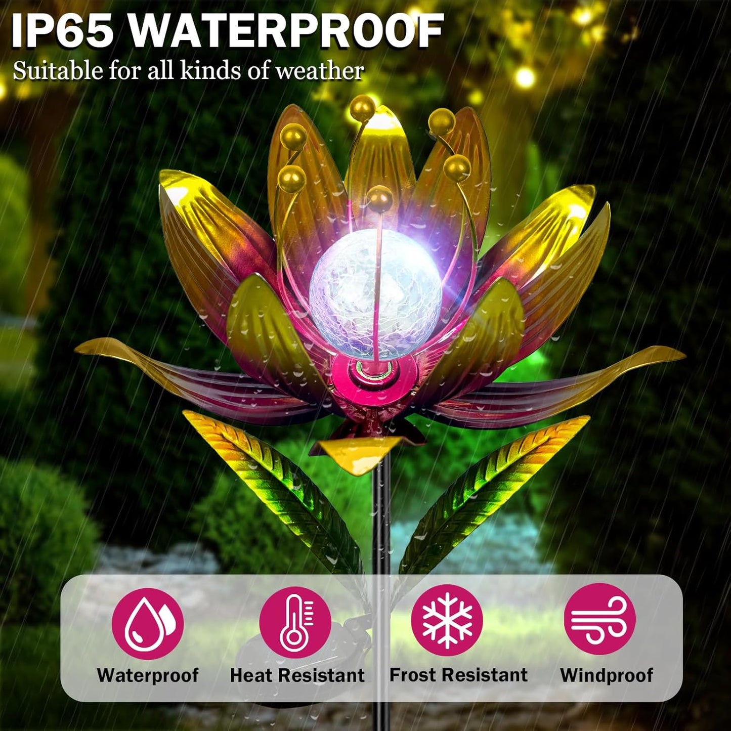 Wind Spinners Outdoor, 38 Inch Metal Wind Spinner Yard Art with Stake, Colorful Solar Windmill for Yard and Garden Lawn Patio Farmhouse Decor (Rose Red)