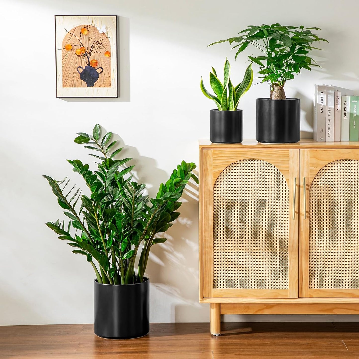 vancasso 6"+8"+10" Ceramic Pot for Plants, Large Outdoor Indoor Planter Pots with Drainage Holes, Set of 3, Black