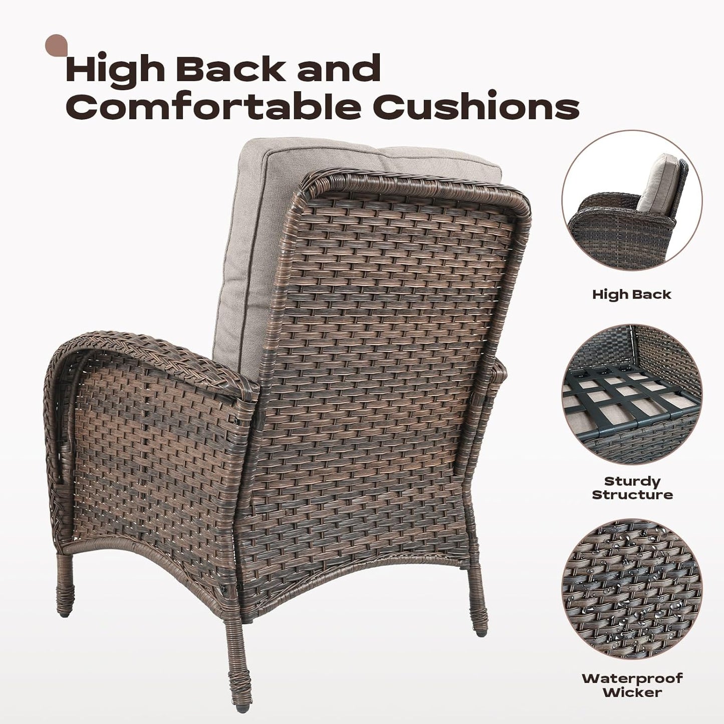 5 Piece Patio Furniture Set - Wicker Balcony Furniture Set with Hidden Ottomans, Rattan Outdoor Patio Chairs with Side Table for Porch Deck Poolside Garden Brown/Beige