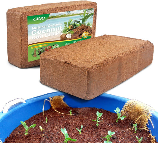Coco Coir Brick for Organic Coconut Soil - 2 Pack With Low EC & PH Balance - High Expansion Fiber for Herbs & Flowers - Renewable Planting Medium