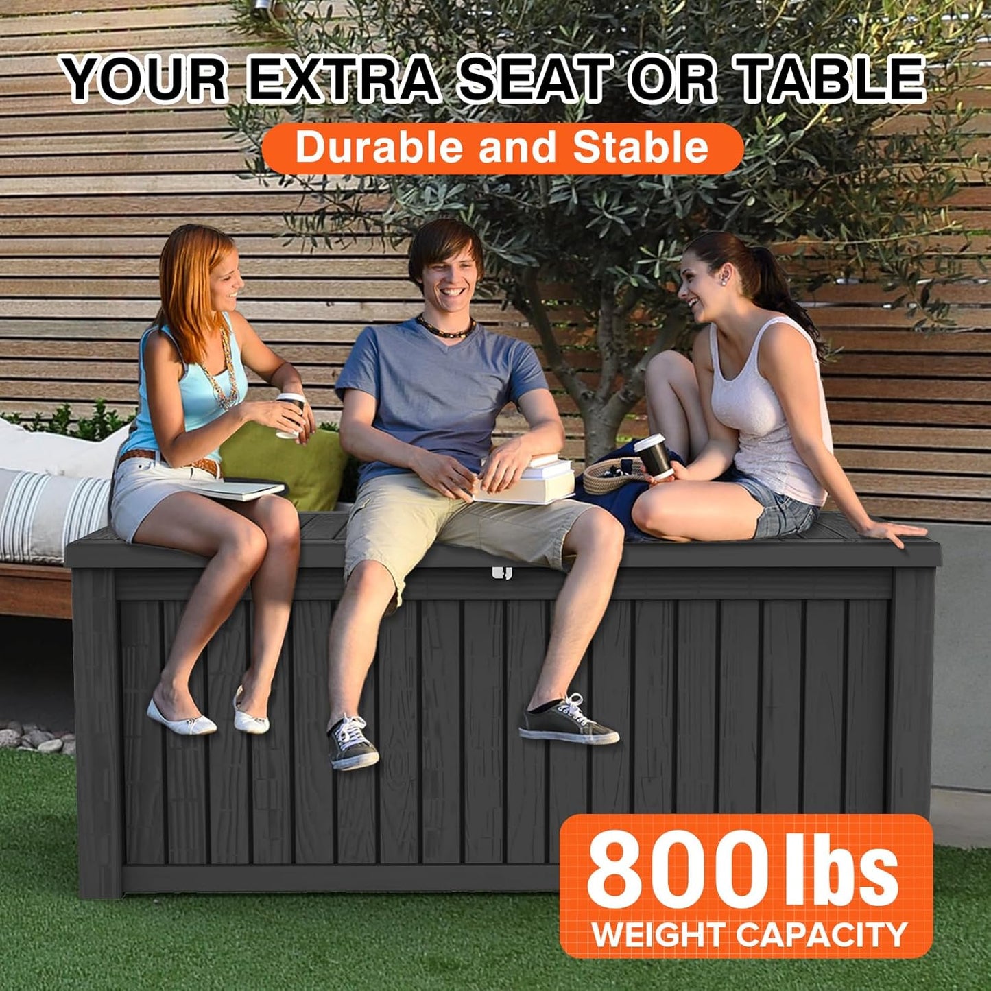 152 Gallon Deck Box Waterproof, UV Resistant Resin Outdoor Storage Box with Hydraulic Rod, Lockable Design and Enhanced Durability for Patio, Garden, and Poolside Use