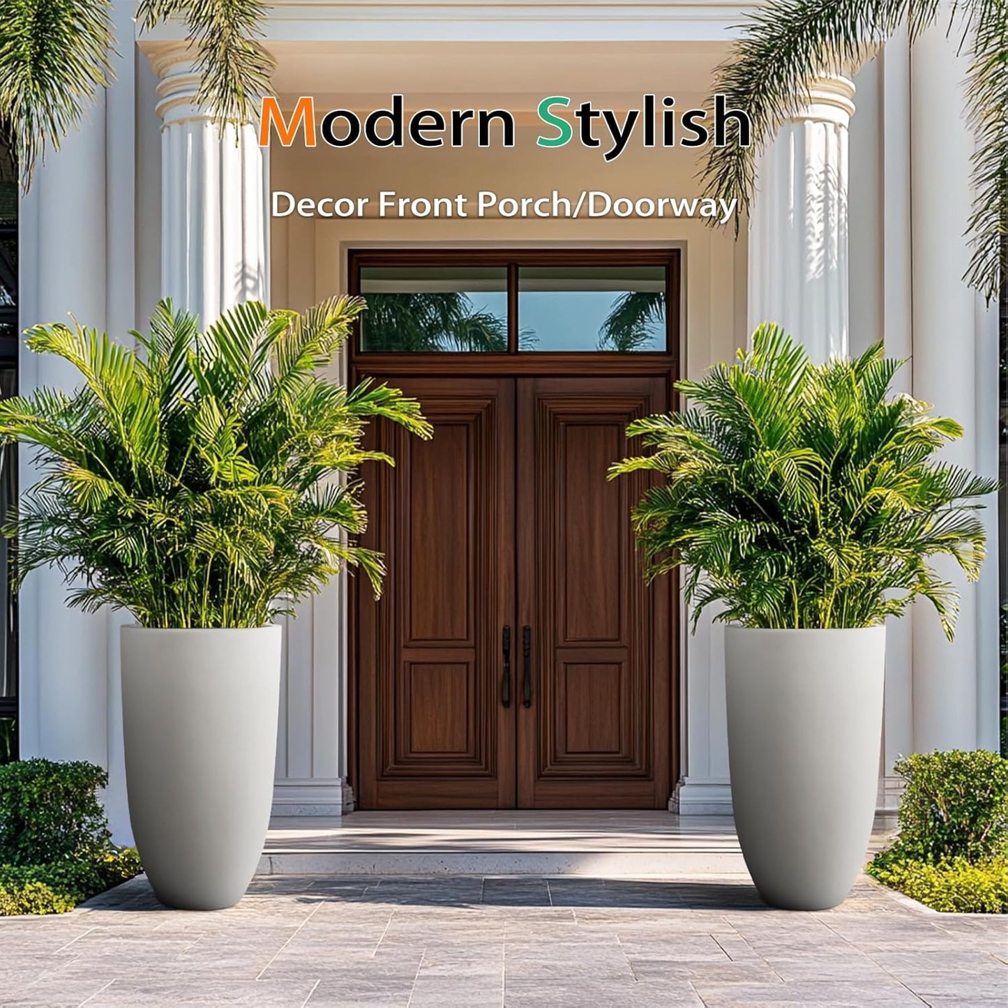 Tall Planters for Outdoor Plants, Large Concrete Flower Pots for Garden Front Porch, Patio, Indoor (Gray, 24 inch)