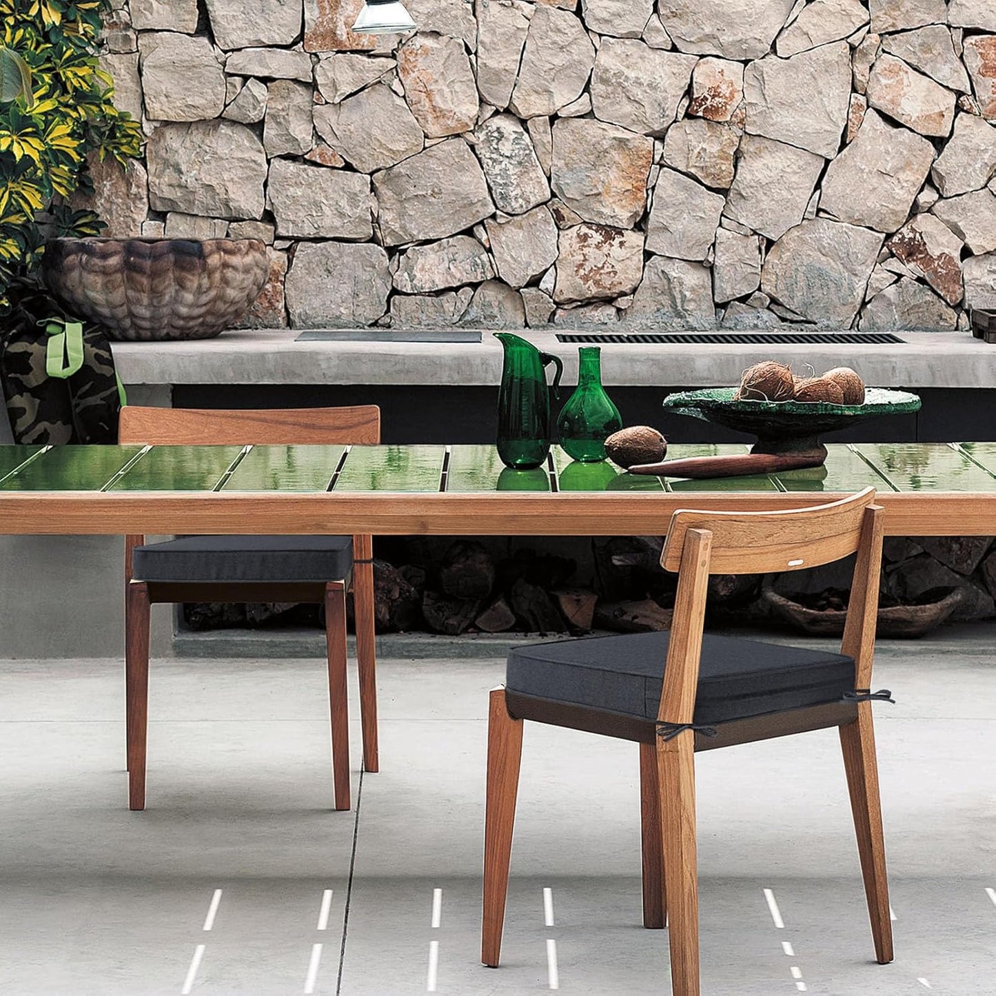 Square Corner Seat Cushions, 19" x 19" x 3", Set of 4, Indoor Outdoor Water Repellent Universal Chair Pads with Ties for Patio Furniture, Garden Deck Dining Chairs, Charcoal