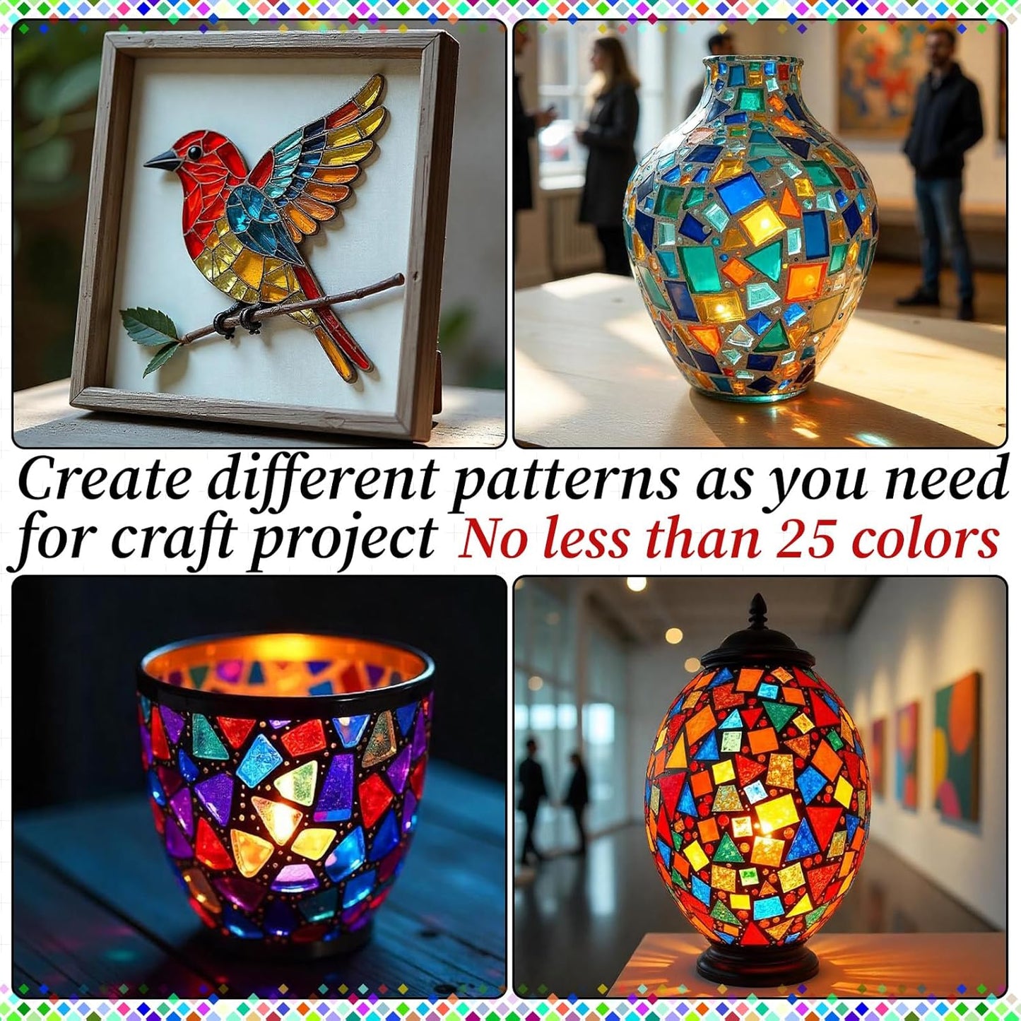 2400 Pcs Mosaic Tiles, Glass Mosaic Tiles for Crafts Bulk, Assorted Color Stained Mosaic Glass Pieces, Mosaic Supplies for Home Decoration, Art Crafts, DIY Projects, Transparent