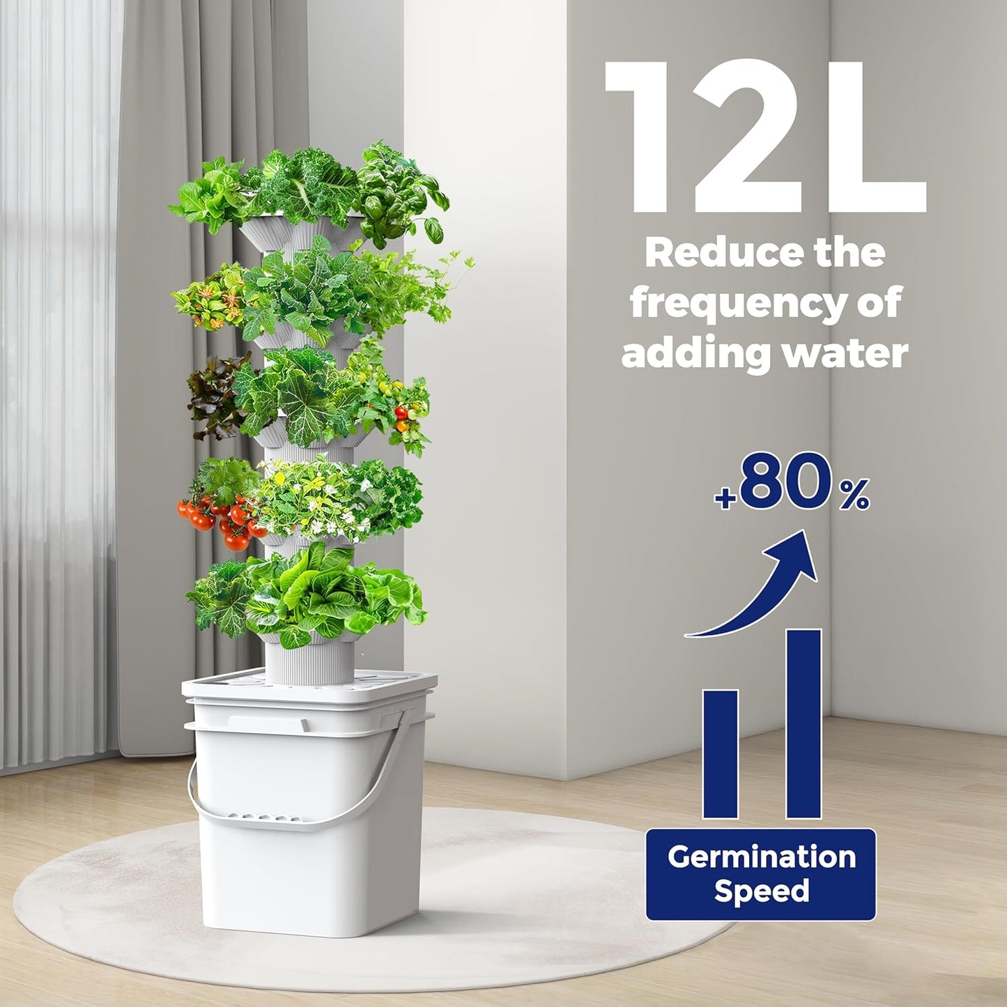 SJZX Hydroponics Growing System Kit, 5-Layer Hydroponic Tower, 30 Planting Holes, Space-Saving Vertical Gardening System, Suitable for Both Indoor and Outdoor use Germination Kits