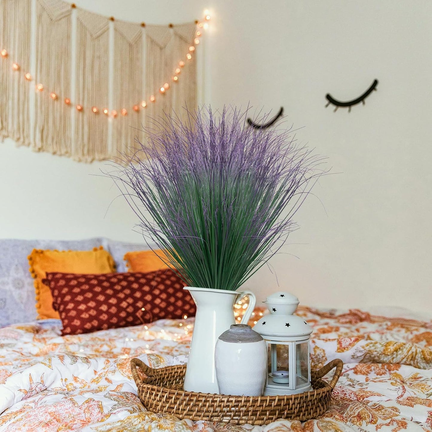 12Pcs Artificial Grass Plants, Faux Shrubs Wheat Grass, Artificial Tall Grass Fake Plants for Outdoor Decor,Artificial Greenery Stems Weed for Room Indoor Home Decor（Green Purple Tail）