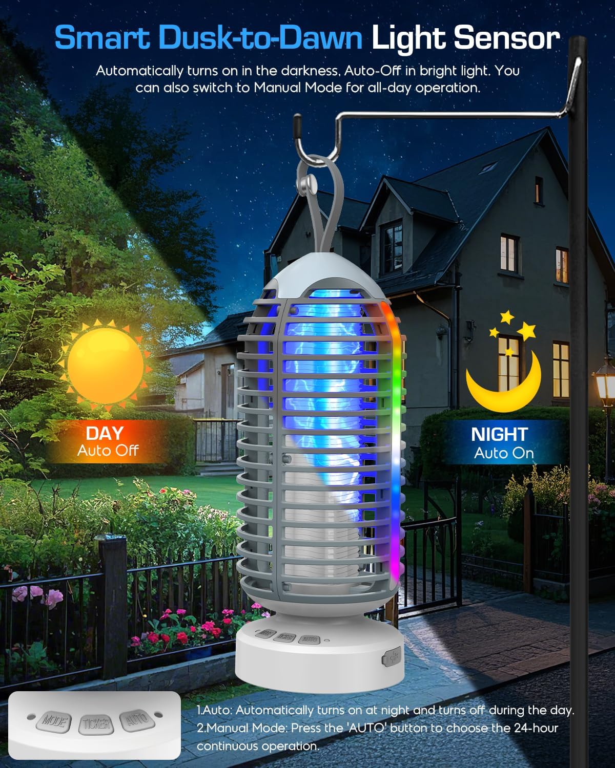 Bug Zapper Outdoor with Marquee Light, Cordless Mosquito Zapper, 4000mAh Rechargeable Electric Bug Zapper Indoor, Auto On/Off Waterproof Mosquito Trap Fly Zapper for Patio Backyard Kitchen Camping