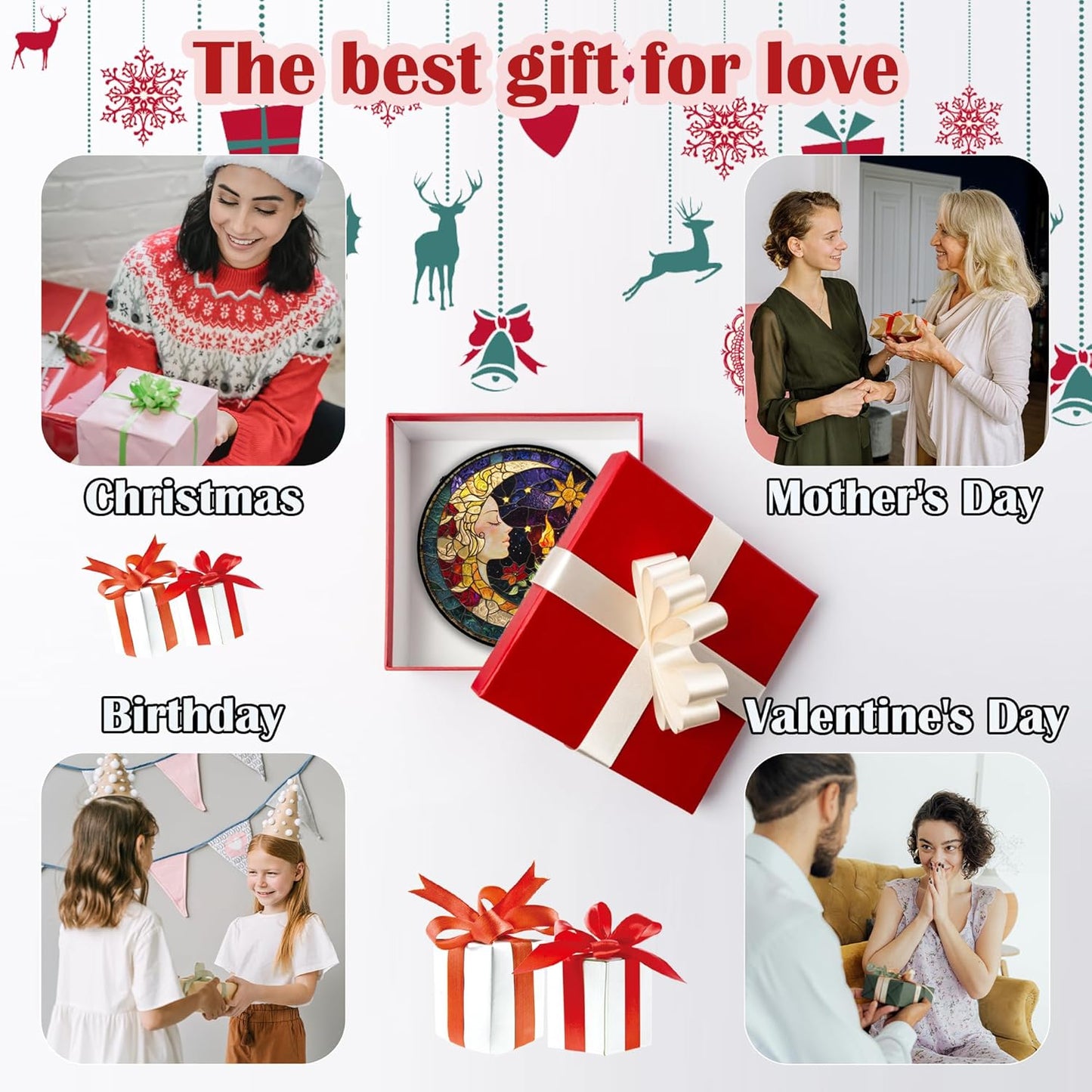 Stained Glass Window Hanging, Moon Goddess Torch Suncatcher Diamond Glass Panel Hangings Dream Sun Catchers Decor for Birthday for Women, Men, Wife, Aunt, and Mom 6.3 in