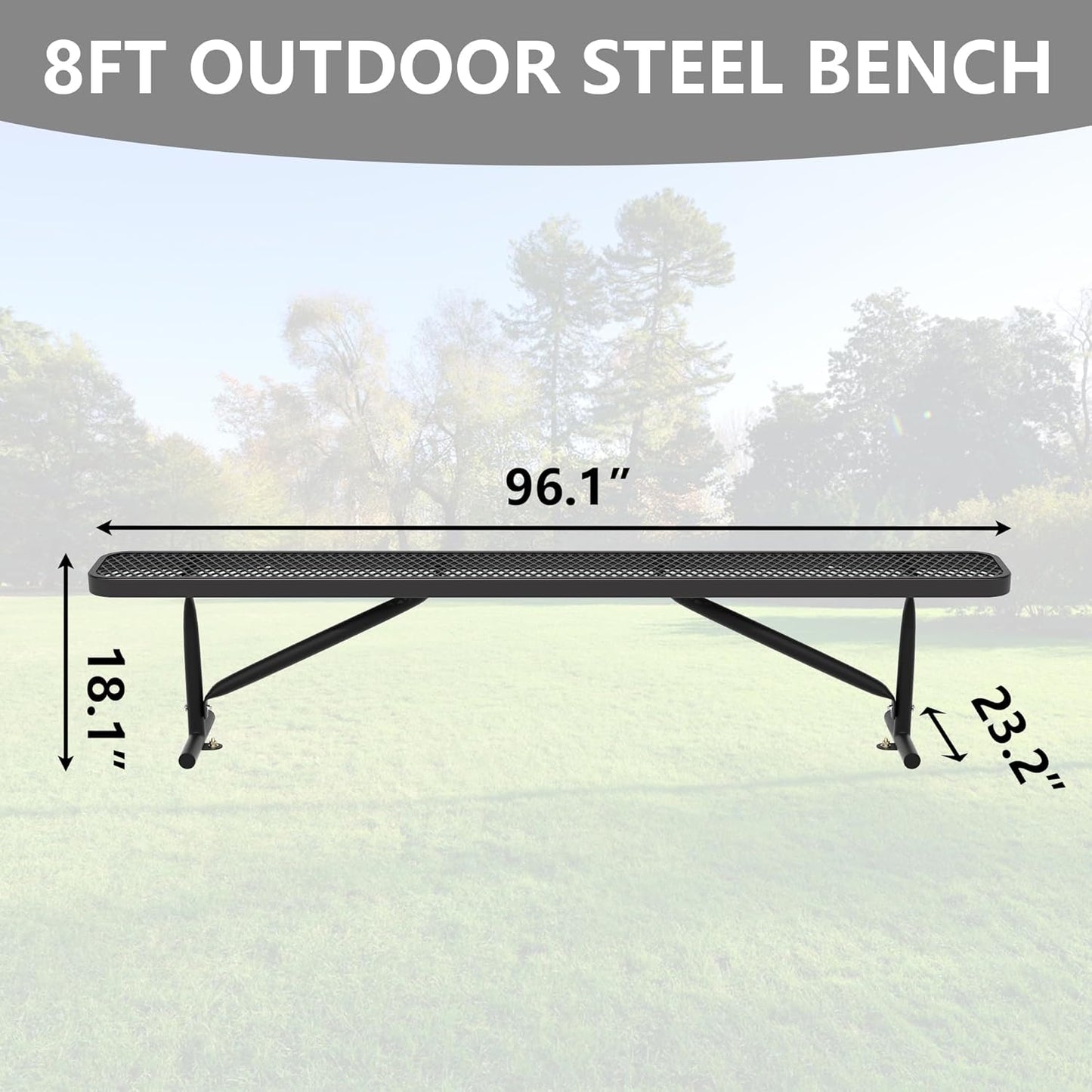 96" L Outdoor Metal Benches, Heavy Duty Garden Park Bench for Outside, Porch Chair Sports Backless Commercial Benches Mesh Bench for Shopping Mall, Store, Lawn, Park, Patio, Deck, Garden