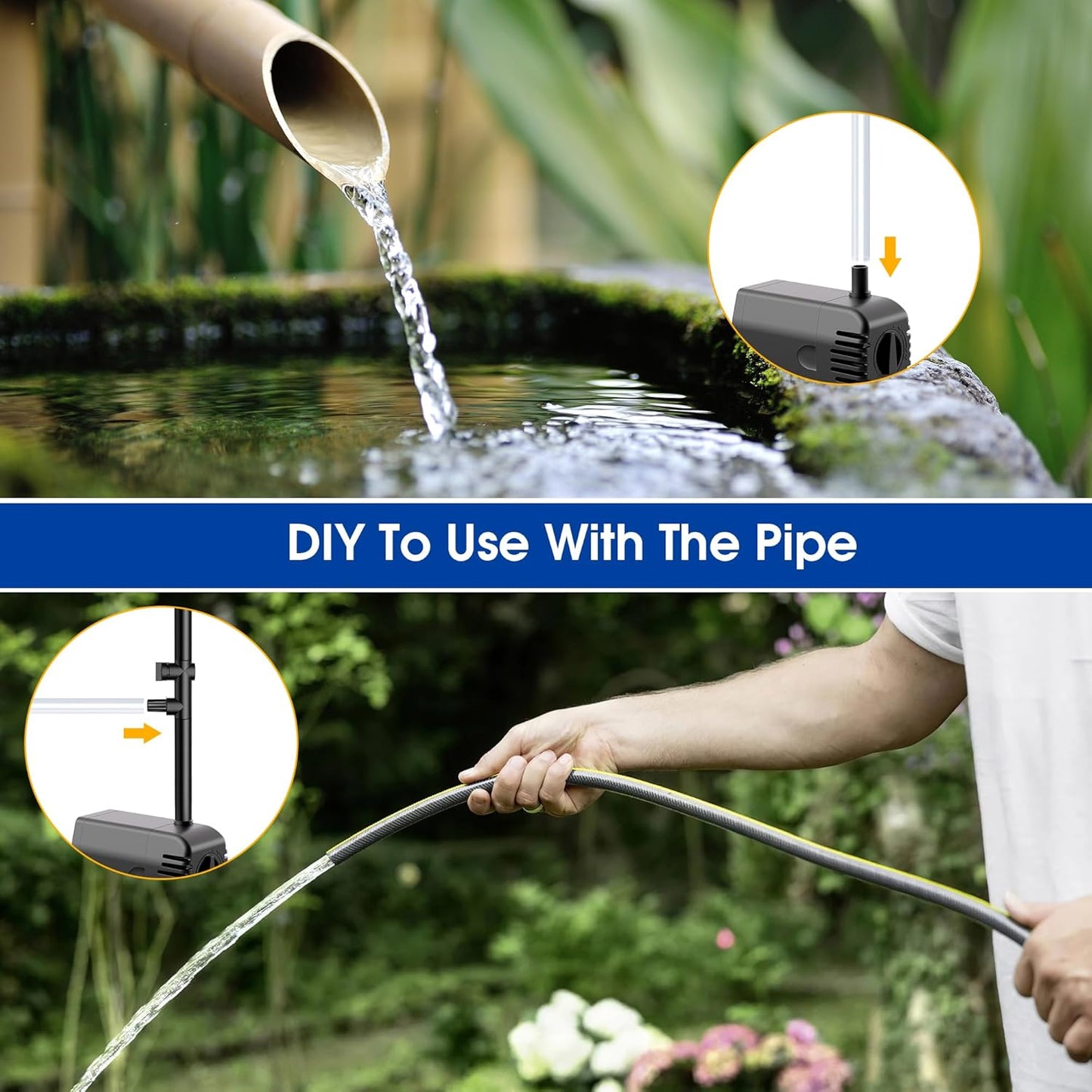 Biling 12W Solar Fountain Pump, Solar Pond Pump equipped filtration and anti-dry Protection, Solar Pond Fountain with PVC Tubing Various Nozzles Accessories for Water Garden & Pond Pumps