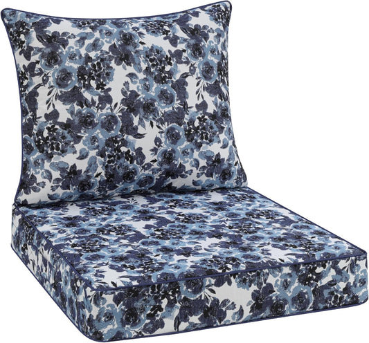Favoyard Outdoor Seat Cushion 22 x 22 x 3 in Waterproof Pattern Fade Resistant Cover Removable Patio Furniture Cushions Deep Seat & Back Cushion Set with Adjustable Straps for Patio Chair Sofa Couch