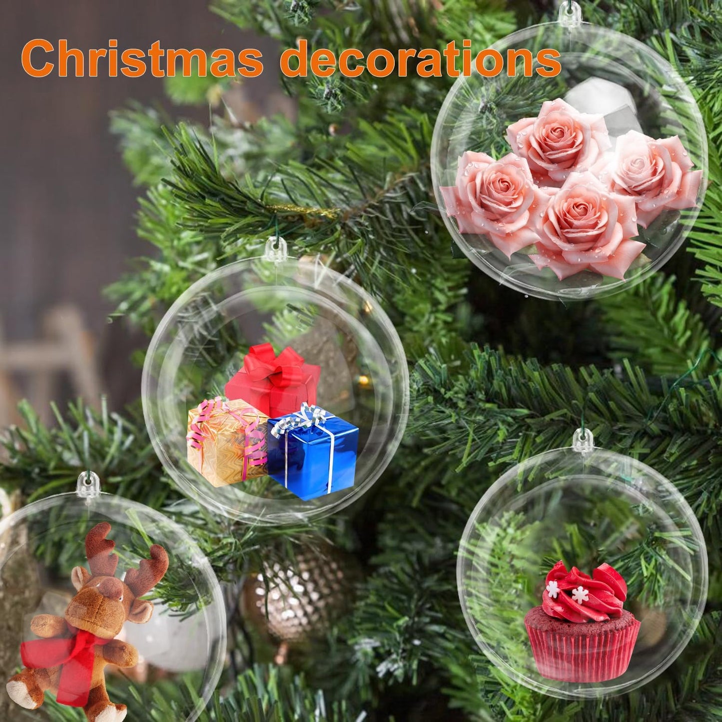 20 Pcs 4.72 Inch Clear Acrylic Fillable Balls, Christmas DIY Fillable Ornaments Balls, Acrylic Ornaments Ball for Christmas, Holidays, Weddings, Parties, and Home Decor