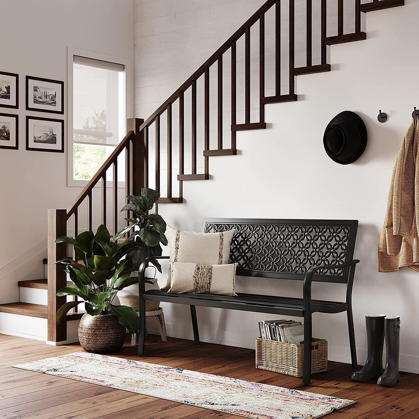 Grand patio 50" Outdoor Bench Garden Bench with Armrests Bench for Outdoors Lawn Yard Porch Black