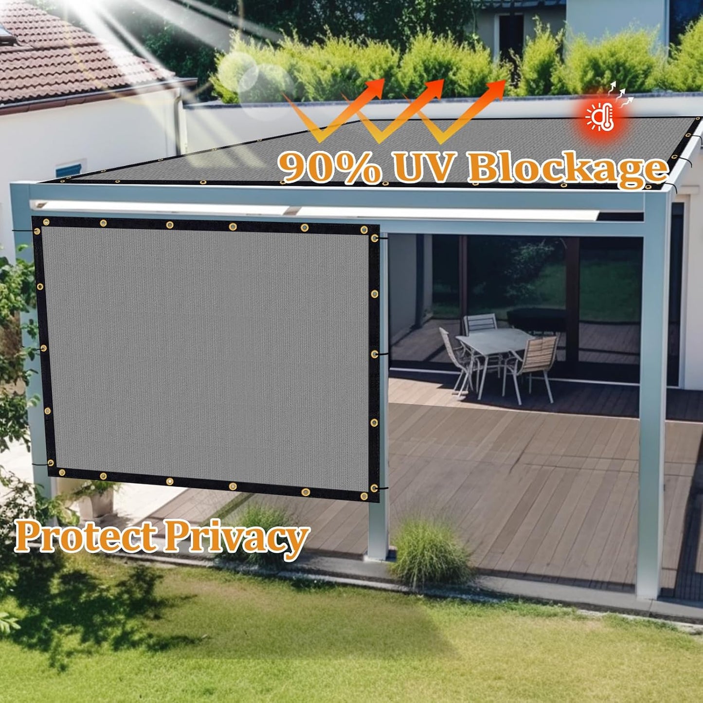 Shade&Beyond Customized Size 6' X 10' Shade Cloth with Grommets, 90% UV Protection UV Protection Mesh Tarp Sun Screens for Patio GN01, Light Gray