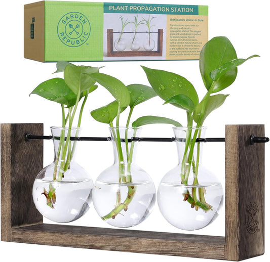 Garden Republic Plant Propagation Station, Wooden Stand with Propagation Tubes, Hanging Plant Glass Tubes Station, Elegant Home Decor, Easy Water Changes, Bamboo Color