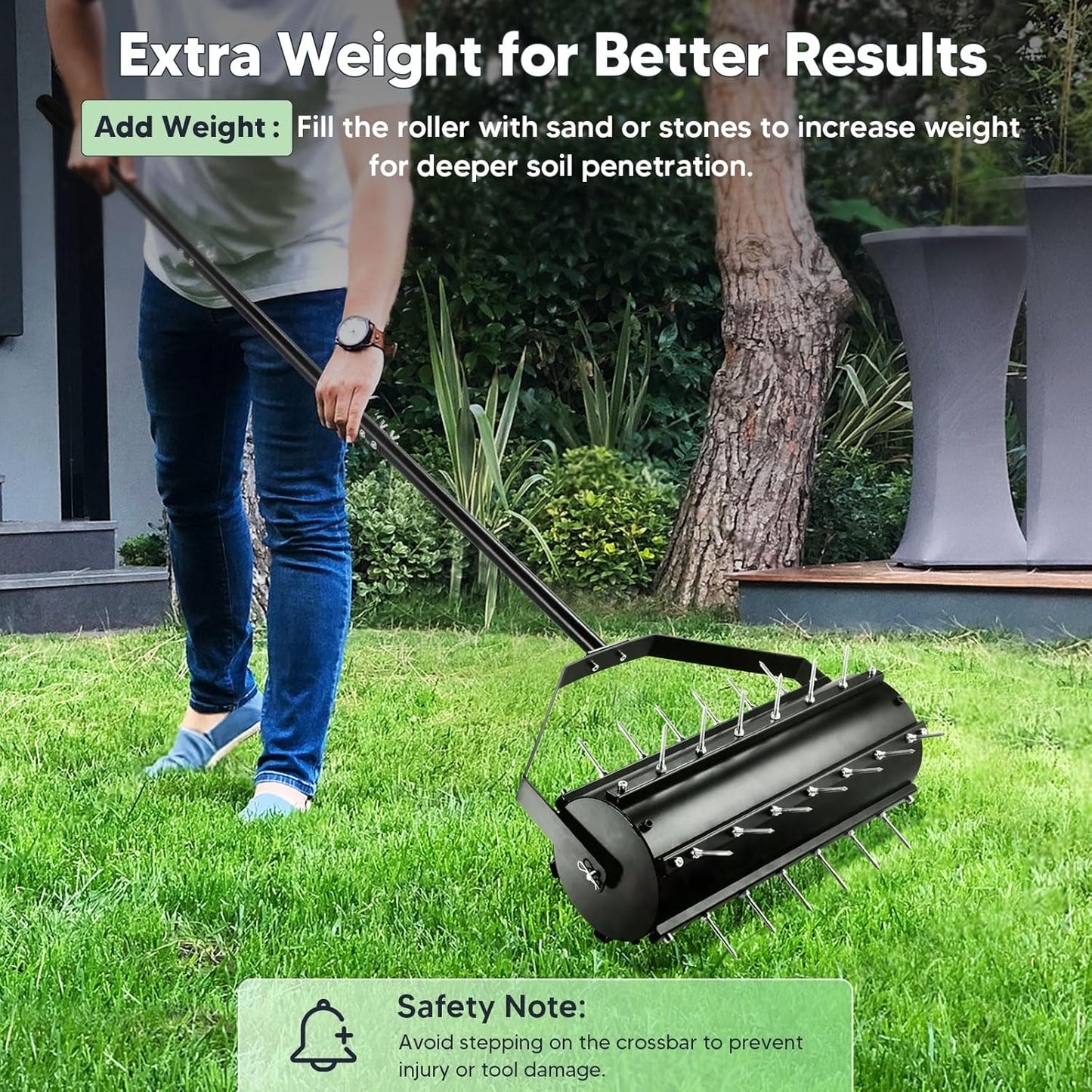 Uranshin Rolling Lawn Aerator Tool, Heavy Duty Manual Push Aerator Lawn Tool with 39 Pre-Attached Spikes and 70" Adjustable Handle, Lawn Spike Aerator Roller Suitable for Lawn, Garden and Yard