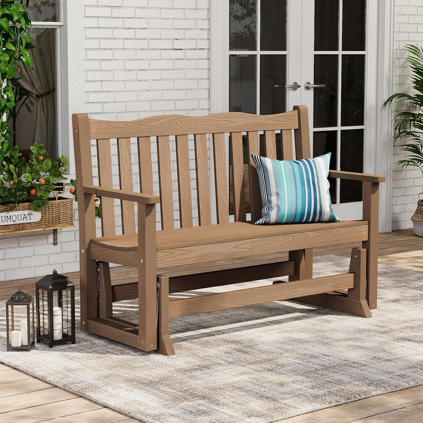 Stoog Outdoor Glider Benches Set of 2, Waterproof Glider Bench for Outside, Never Fade or Rot, Teak