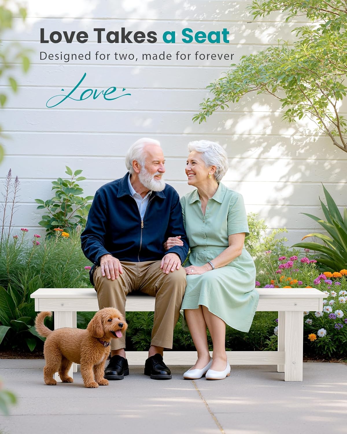 SERWALL 2-Person Outdoor Bench Backless, HDPE Outdoor Benches Weatherproof, 700 Lbs Weight Capacity, Poly Lumber Patio Furniture for Garden, Porch and Park, White