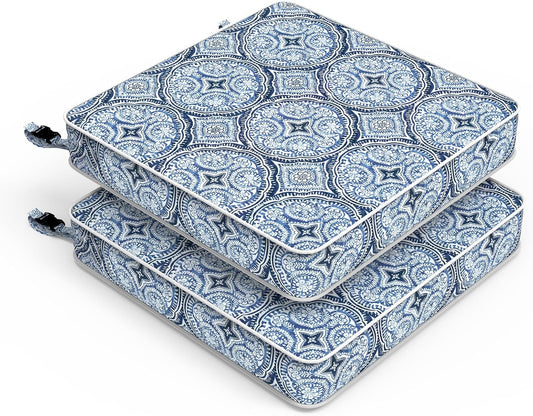 LVTXIII Patio Chair Cushions 22"x22"x3", Water-Repellent Outdoor Seat Cushions for Patio Furniture, Square Chair Pads with Ties for Home Garden Decoration, Set of 2, Medallion Blue