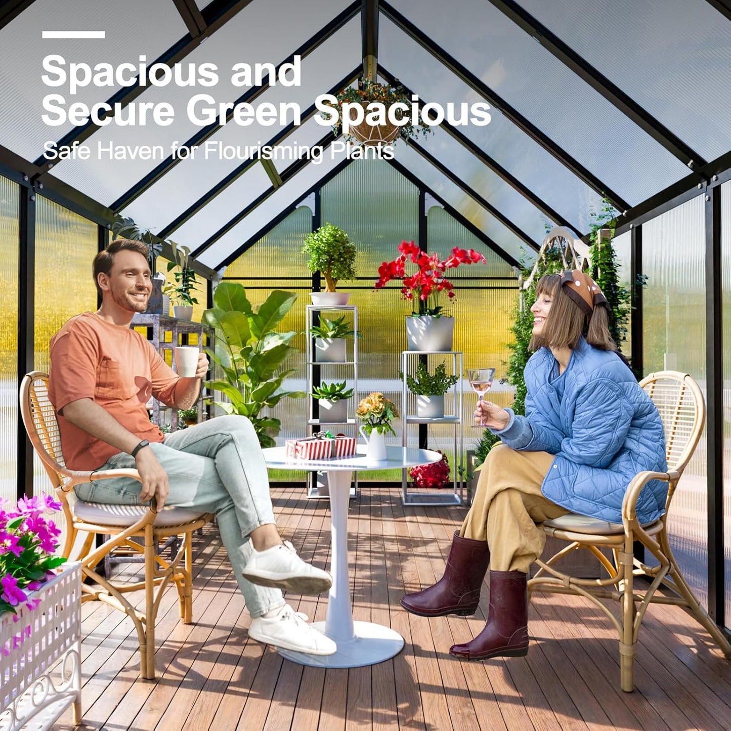 CDCASA 10.3x6.2 FT Greenhouse for Outdoors, Easy Assembly Thicker Aluminum Heavy Duty Polycarbonate Greenhouses Kit w/2 Vent Window, Swing Door, Walk-in Green House for Sunroom Patio,Backyard