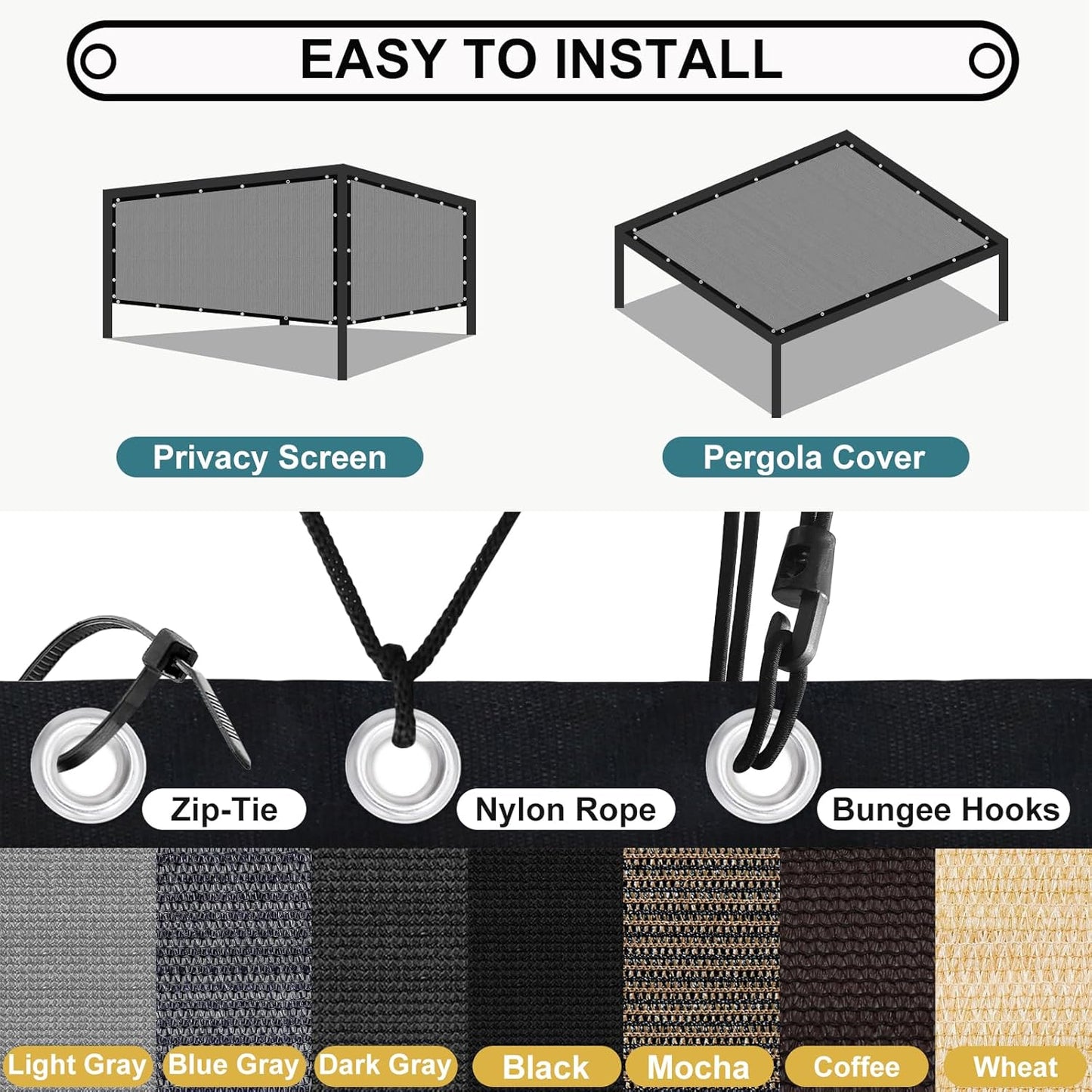 Shade&Beyond 90% Sun Shade Cloth with Grommets, 6' X 6' Pergola Shade Cover Canopy, Mesh Tarp Sun Screens for Patio, Outdoor, Garden, Backyard, Light Gray