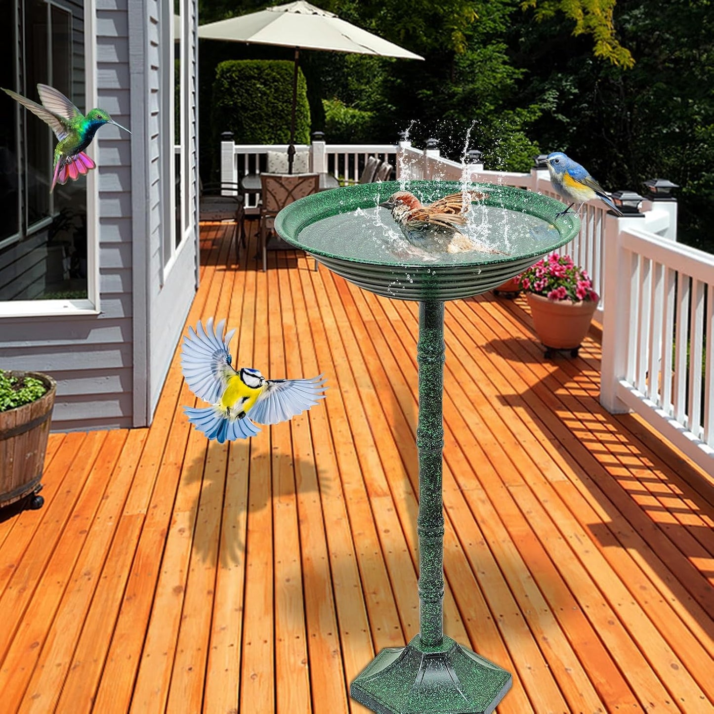 Bird Bath for Outside with Pedestal, Vintage Freestanding Garden Metal Birdbaths & Birdfeeder, Birdbaths Bowl Bird Baths for Outdoors Yard Garden Lawn Decor, Upgrade Dual-use Base (Dark Green)