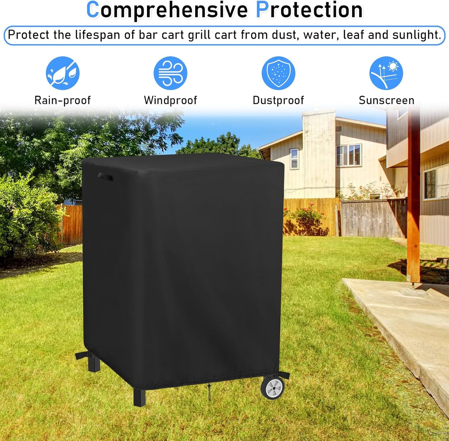 Outdoor Grill Cart Cover for Pinikox Kitchen Island Prep Table, Waterproof Grill Table Rolling Bar Cart Cover BBQ Grill Cover