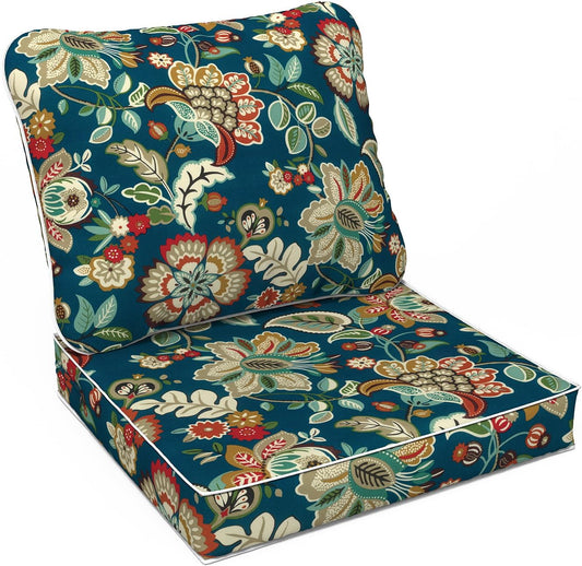 LVTXIII Outdoor/Indoor Deep Seat Cushion Patio Seat and Back Cushion Set All-Weather Replacement Chair Cushion for Wicker Chairs and Garden Furniture Decoration, 24"x24"x4", Peacock Blue