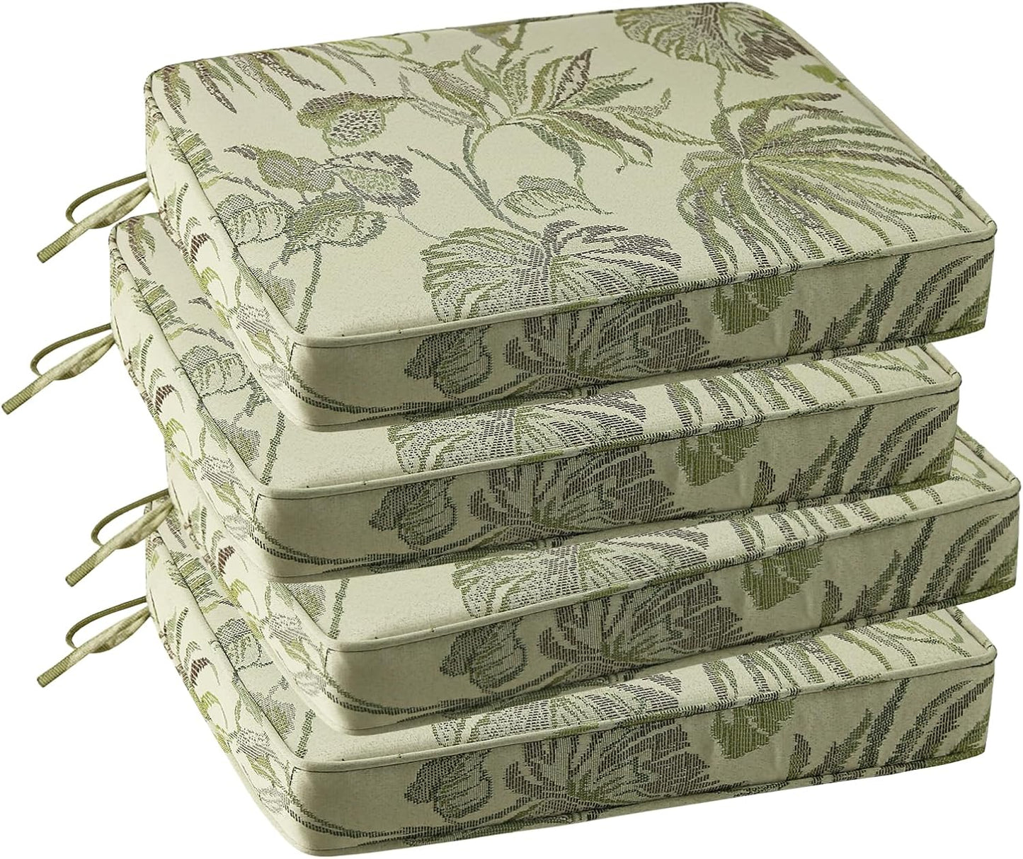 Outdoor Square Corner Seat Cushion, 19"x19"x3", Set of 4, Non Slip Seat Cushion Pads with Removable Cover for Patio Furniture, Garden Yard Lawn, Dark Green Vine