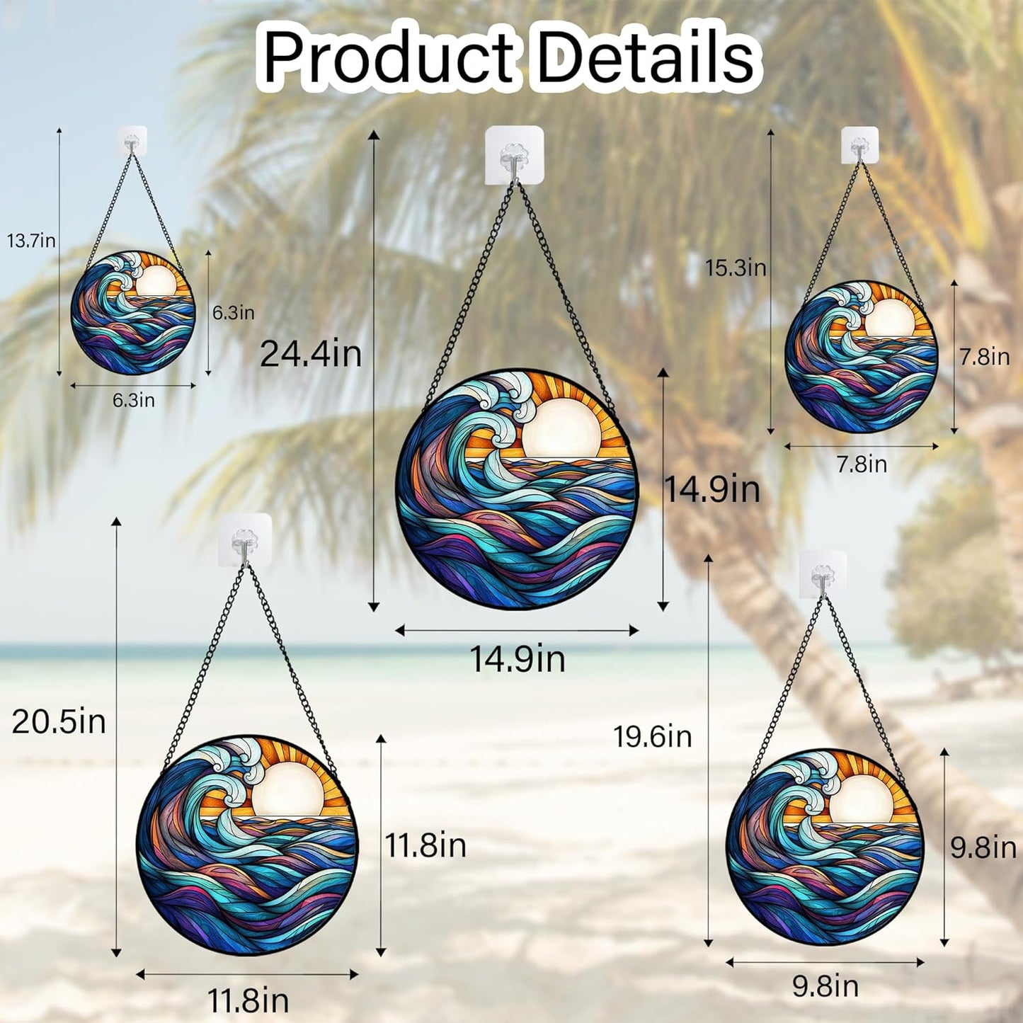 Stained Glass Window Hanging, Big Wave Sun Suncatcher Diamond Glass Panel Hangings Abstract Sun Catchers Decor for Birthday for Women, Men, Wife, Aunt, and Mom 14.9x14.9 in