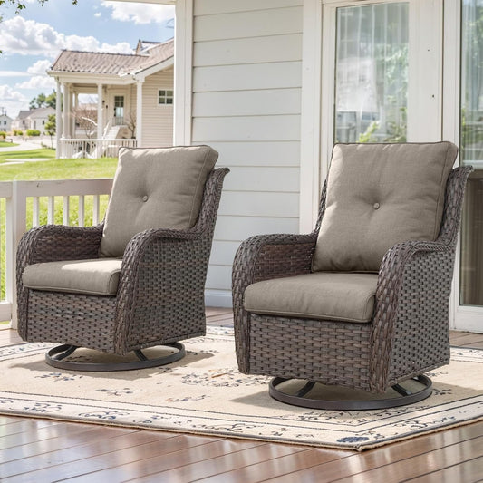 Outdoor Swivel Rcoker Patio Chairs - Outdoor Swivel Patio Chairs Set of 2 Wicker Chair Patio Furniture Sets with Covered Cushion for Porch Deck Balcony Garden, Gray