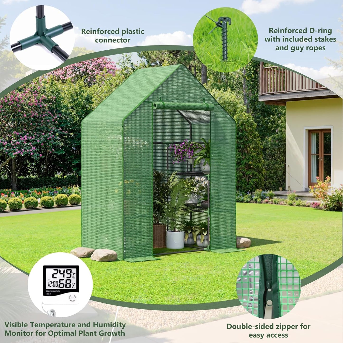 Greenhouse for Outdoors, Small Greenhouse, Walk-in Greenhouses with 3 Tiers 4 Shelves, PE Cover, Heavy Duty Plant Greenhouses for Garden and Backyard
