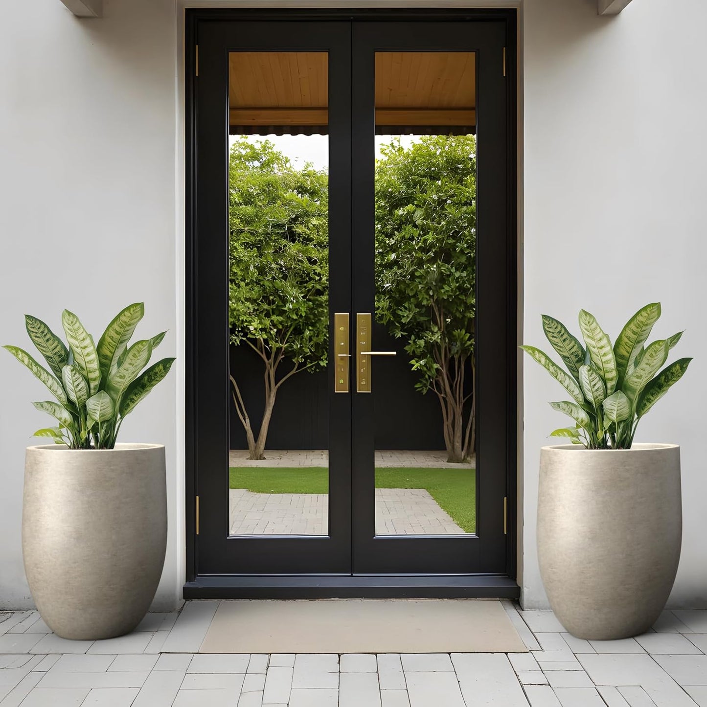 Kante Tall Concrete Planter, 21.7-Inch Height Weathered Concrete Large Indoor Outdoor Plant Pot with Drainage Hole for Patio Garden Home, Modern Decor for Flowers and Tree