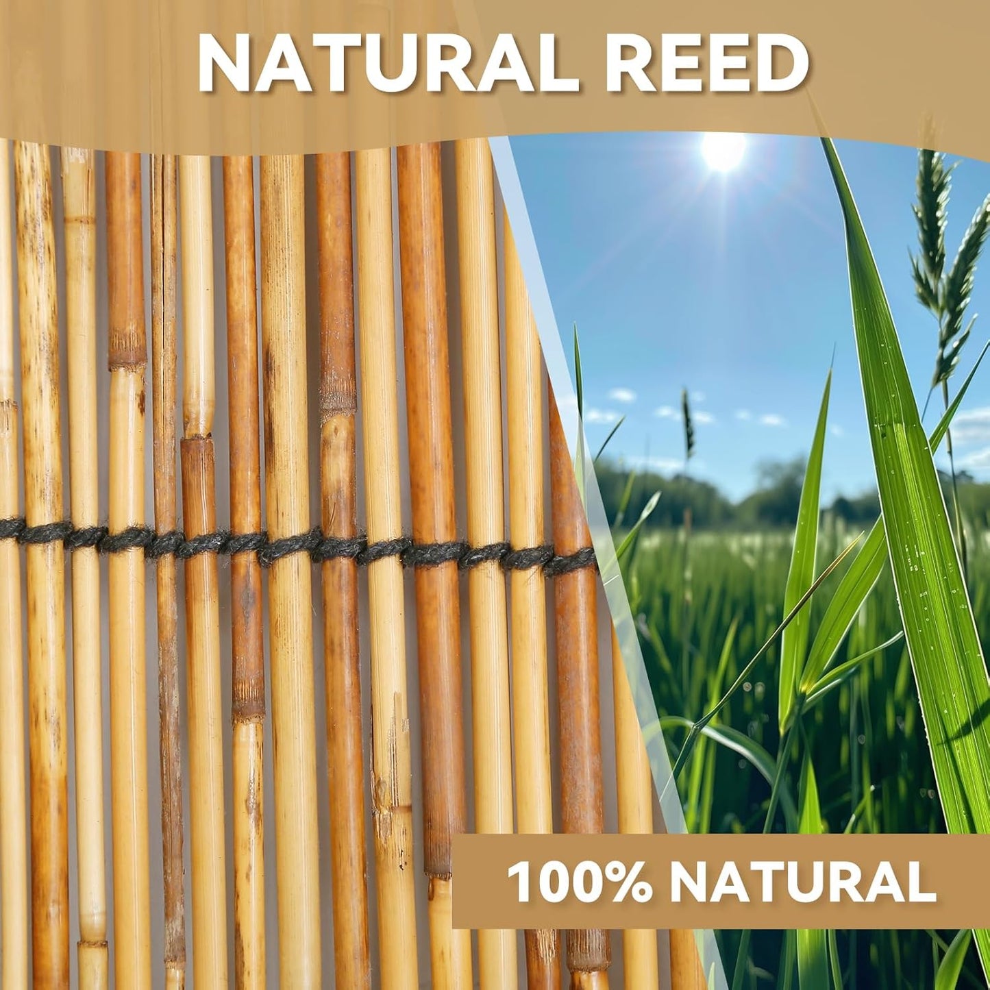 Natural Reed Fencing, Eco-Friendly Reed Fence, 5 feet High x 16.44 feet Long, Reed Screen for Backyard Patio Garden and More,Brown