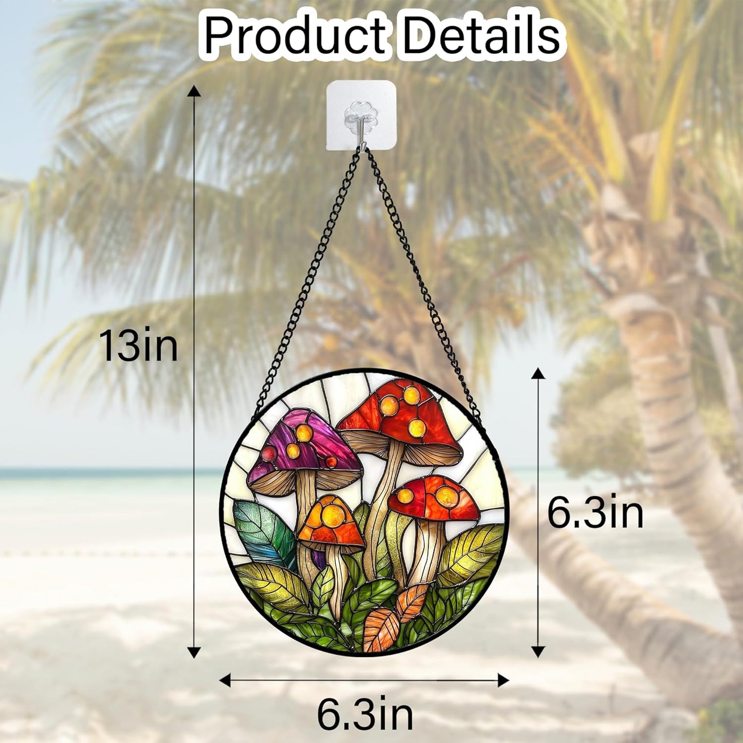 Stained Glass Window Hanging, Mushroom Leaves Suncatcher for Doors Home Sun Catchers Decoration and Christmas, Mother's Day Birthday Gifts for Women, Men, and Mom 6.3 in