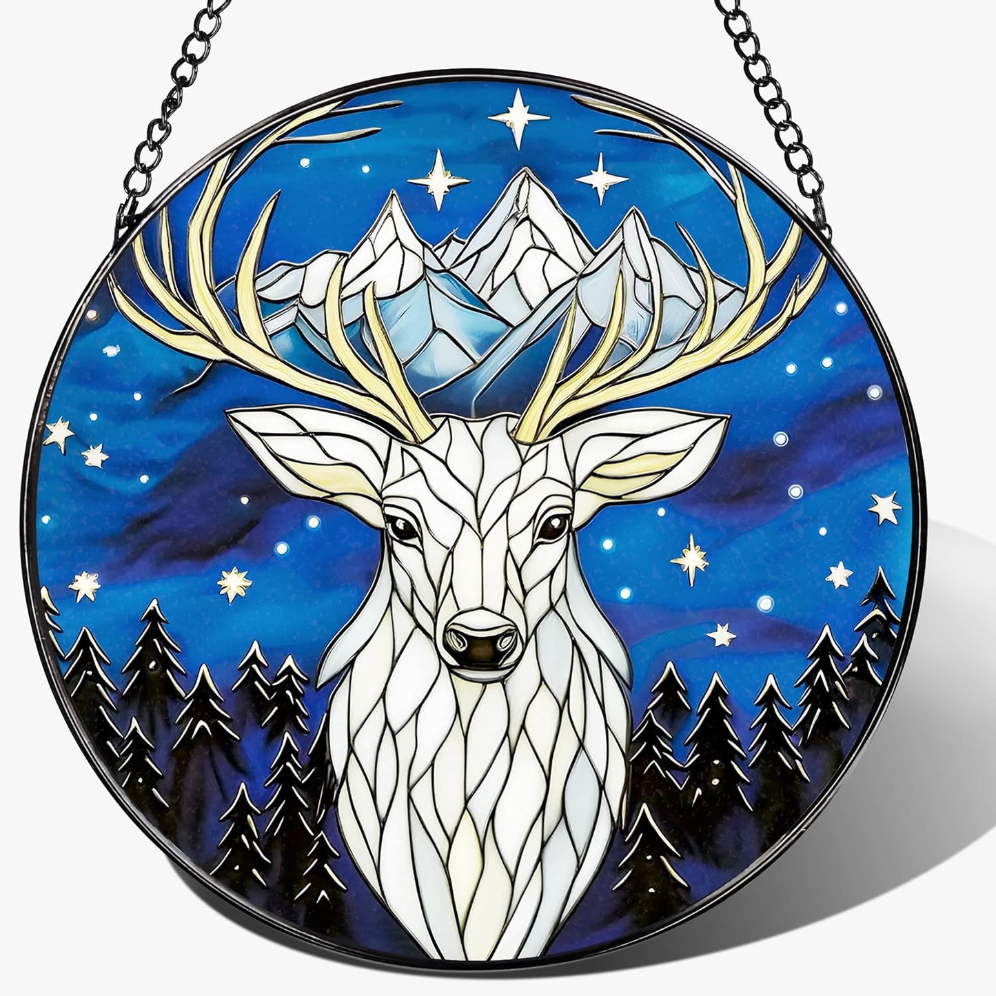 Stained Glass Window Hanging, Pauyadu 8 Inch Night Court Stained Glass Suncatcher, Sun Catchers Indoor Window, Home Decor for Windows, Nature Lover Gifts, Gifts for Women, Mom, Friend, Lover