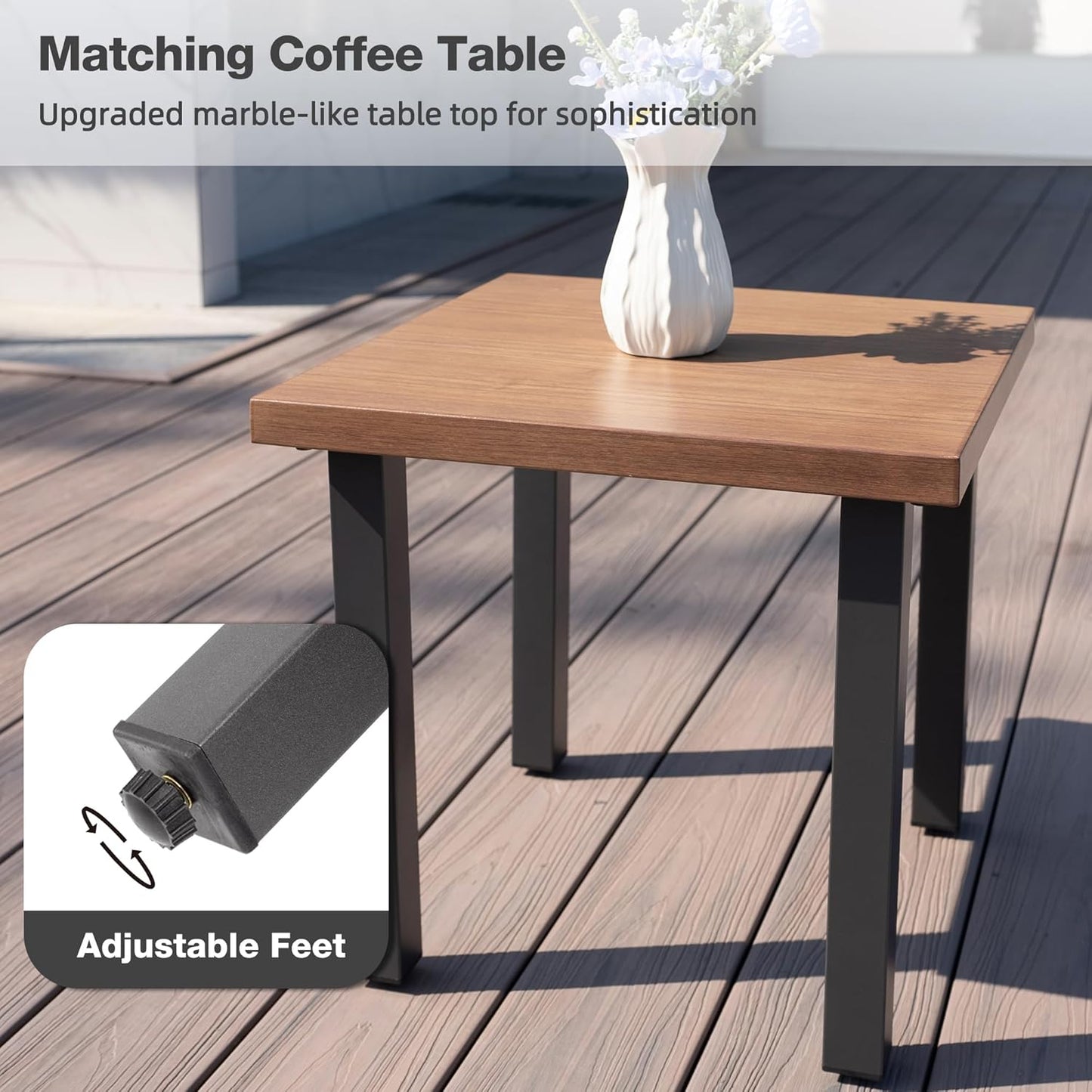 Outdoor Patio Swivel Rocking Chairs Set, Front Porch Furniture with 6" Thick Cushions, 3 Pieces Outdoor Bistro Set with Coffee Table, 350lbs, Light Grey