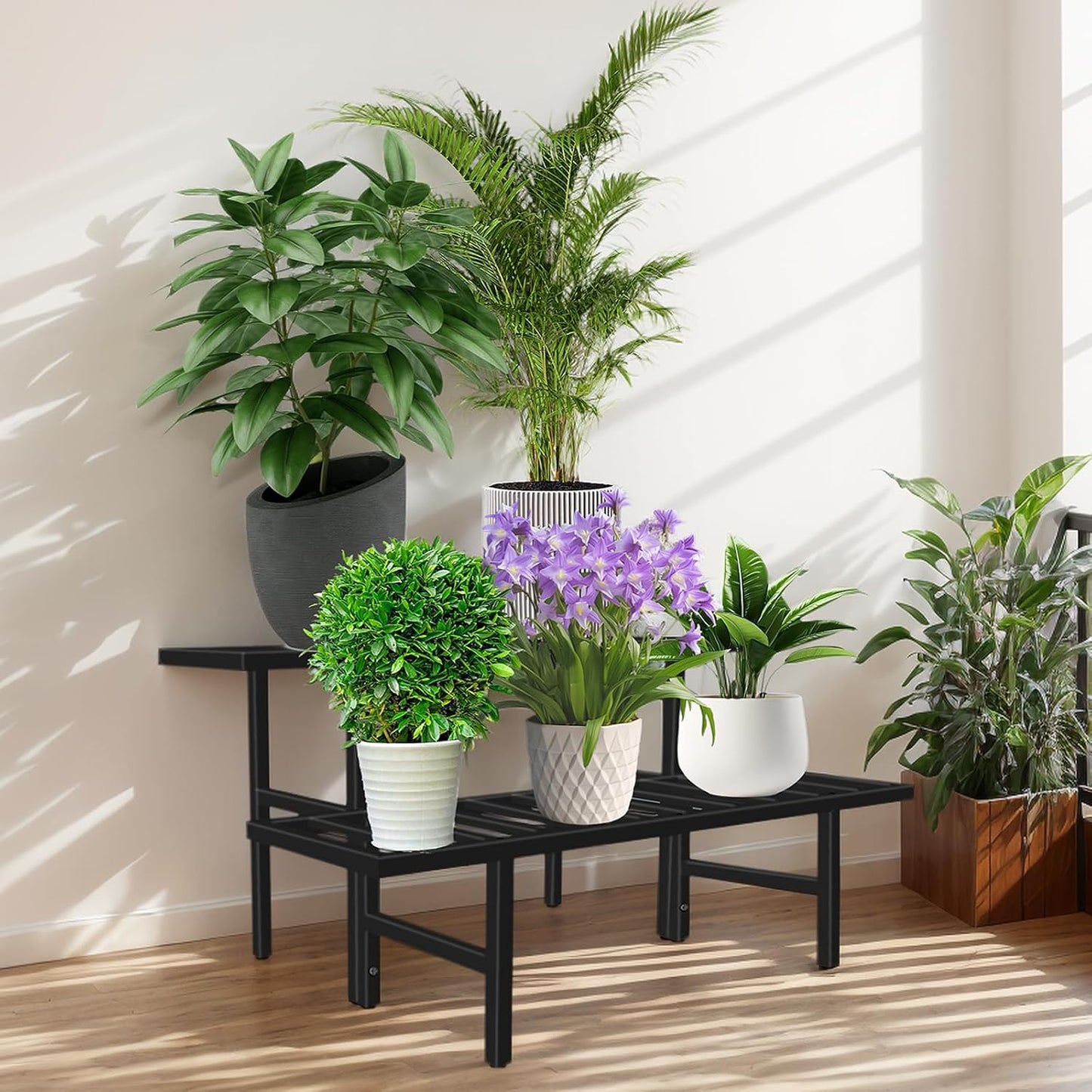 Plant Stand Indoor Outdoor, Heavy Duty Iron Pedestal Stands Metal Plant Stand for Indoor Outdoor, 2-Tier Sturdy Flower Stand Display Plant Shelf