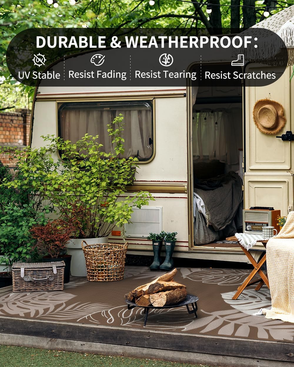 COCOER Tropical Outdoor Rug 6x9 Reversible-Waterproof Patio Rug-Quick Dry Outdoor Carpet-Outdoor Area Rugs Indoor Outdoor Rugs-Outside Rug Patio Decor for Porch Deck Balcony Backyard