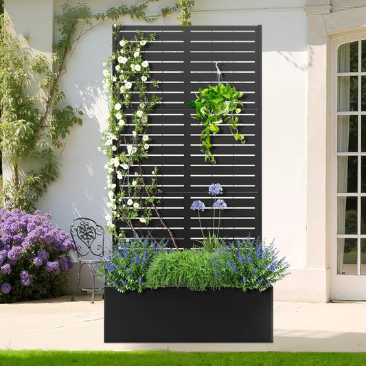 TOAOTBNBO Metal Planter Box with Trellis, Heavy-Duty Raised Garden Bed for Climbing Plants, Drainage Hole, Outdoor Planter Box with Privacy Screen，35''L×16''W×71''H