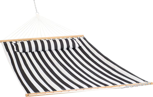 Sunnydaze Quilted Outdoor Hammock with Spreader Bars - Heavy-Duty 450-Pound Capacity Double Hammock for Outside - Black and White