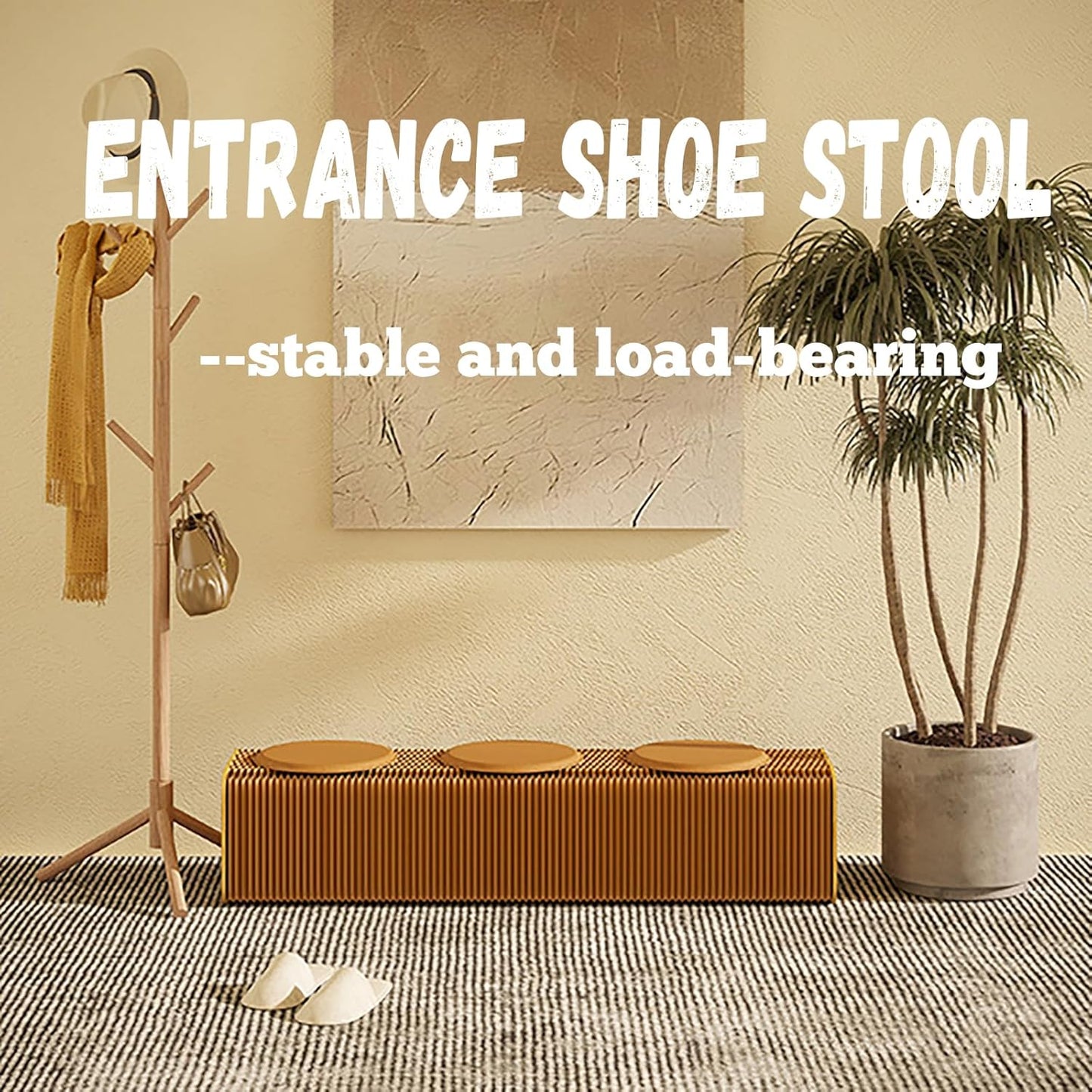 Foldable Kraft Paper Stool, Honeycomb Accordion Folding Bench, Collapsible Paper Stool for Small Spaces, Portable Footrest and Side Table for Living Room and Office,Brown-30×30×600cm