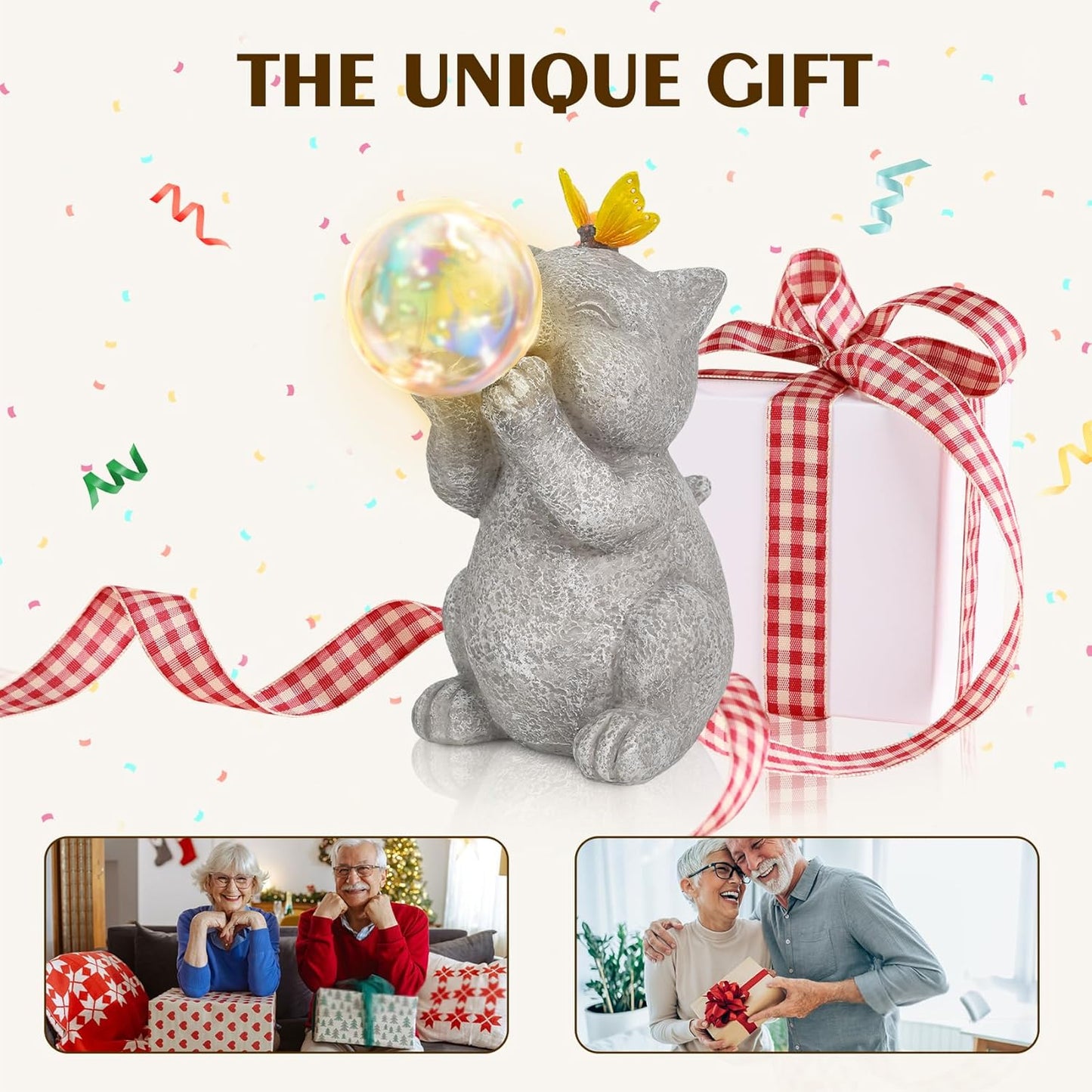 MININOVA Solar Garden Cat Statue, Cat Lover Gifts, Outdoor Bubble Cat Figurines Decor for Outside Yard Patio Lawn, for Housewarming and Birthdays for Mom Women