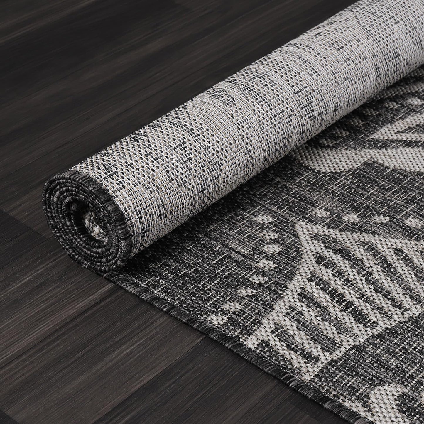 Medallion Outdoor Rug 5x7 Washable Outside Carpet for Indoor Patio Porch Waterproof Easy Cleaning Non Shedding Area Rugs Dark Gray 5 x 7