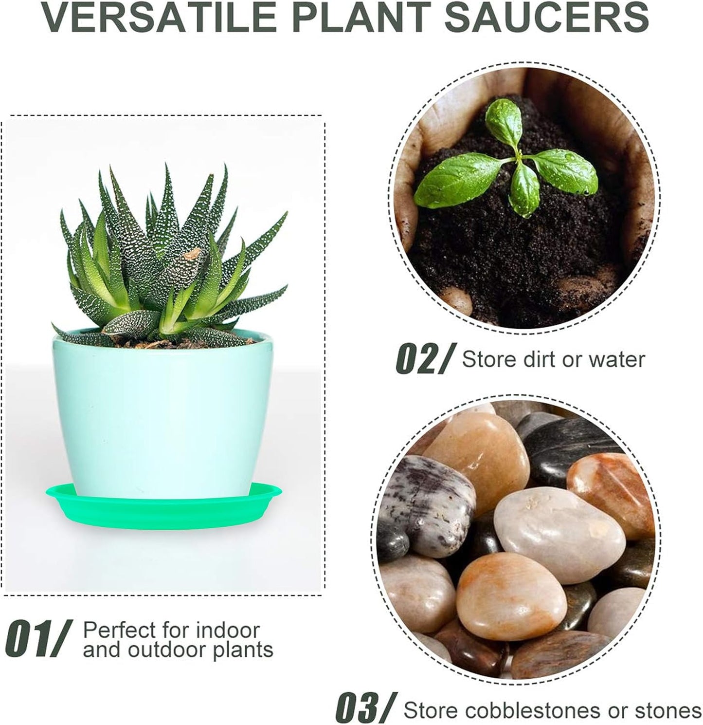 12Pcs Colourful Plant Saucer, 6 8 10 Inch Durable Plastic Plant Tray, Round Plant Pot Saucers, Drip Tray for Indoor and Outdoor Garden, Dark Gray