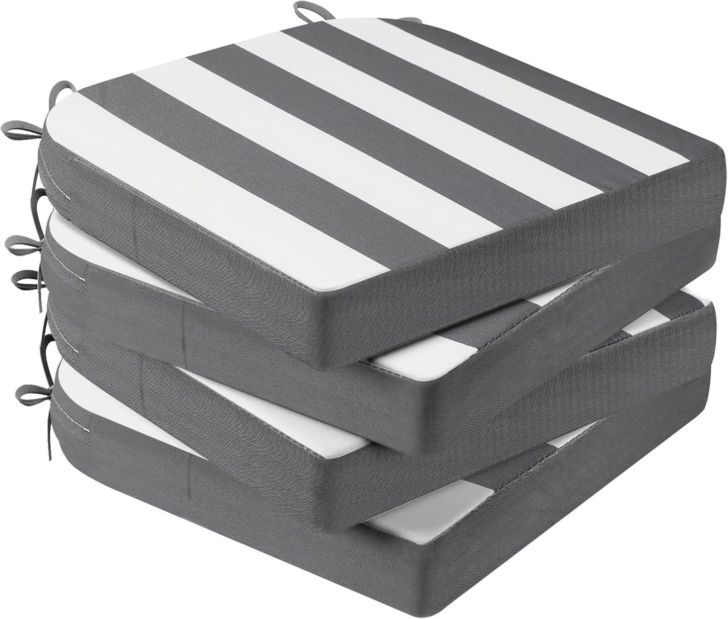 AAAAAcessories Outdoor Seat Cushions for Chairs, Waterproof, Fade-Resistant Patio Furniture Replacement Cushions, 17" x 16" x 2", Set of 4, Gray Cabana Stripe