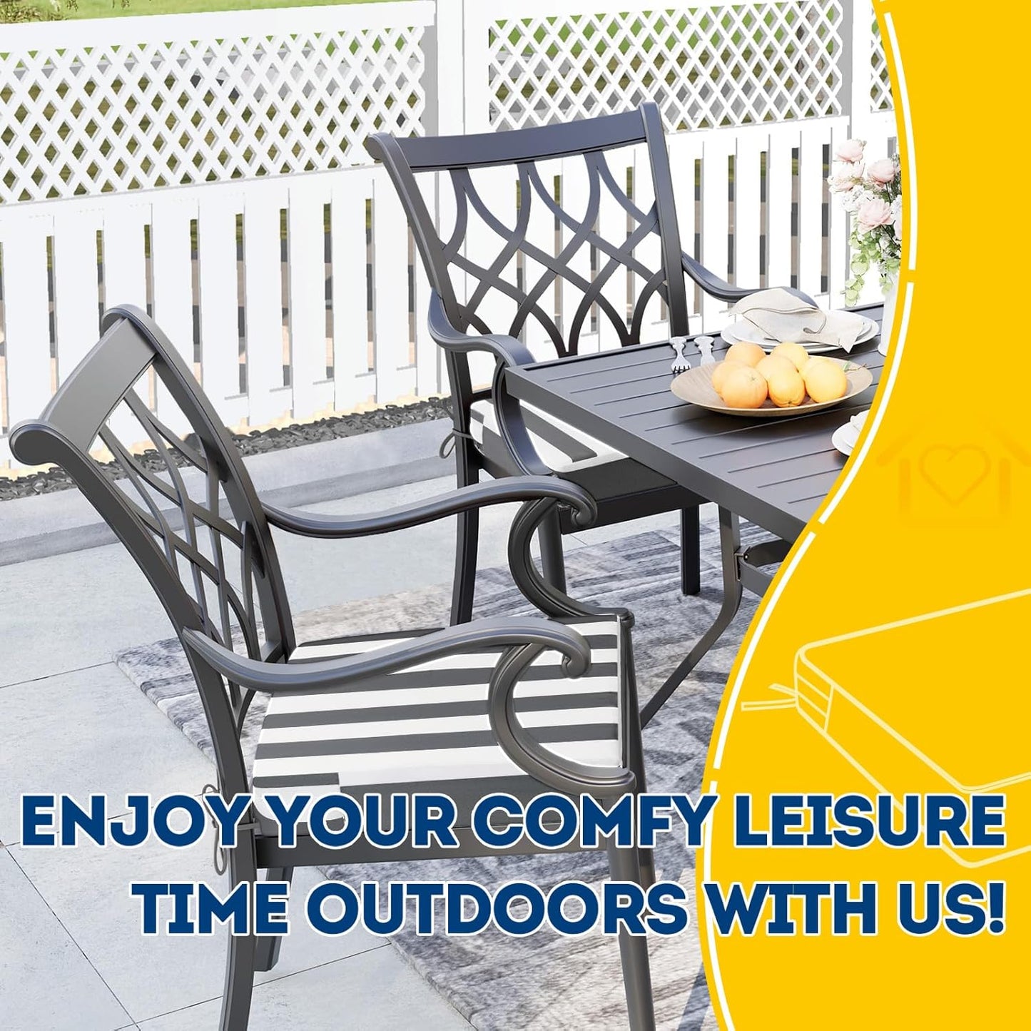 AAAAAcessories Outdoor Seat Cushions for Chairs, Waterproof, Fade-Resistant Patio Furniture Replacement Cushions, 20" x 20" x 3", Set of 2, Gray Cabana Stripe