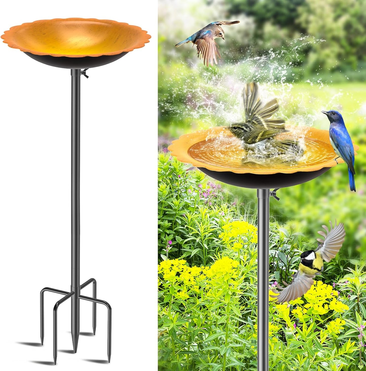MeyRoliz Metal Bird Bath for Outside, Detachable Birdbath Birdfeeder Bowl, Freestanding Birdfeeders Bird Bath Bowl for Garden (Orange)
