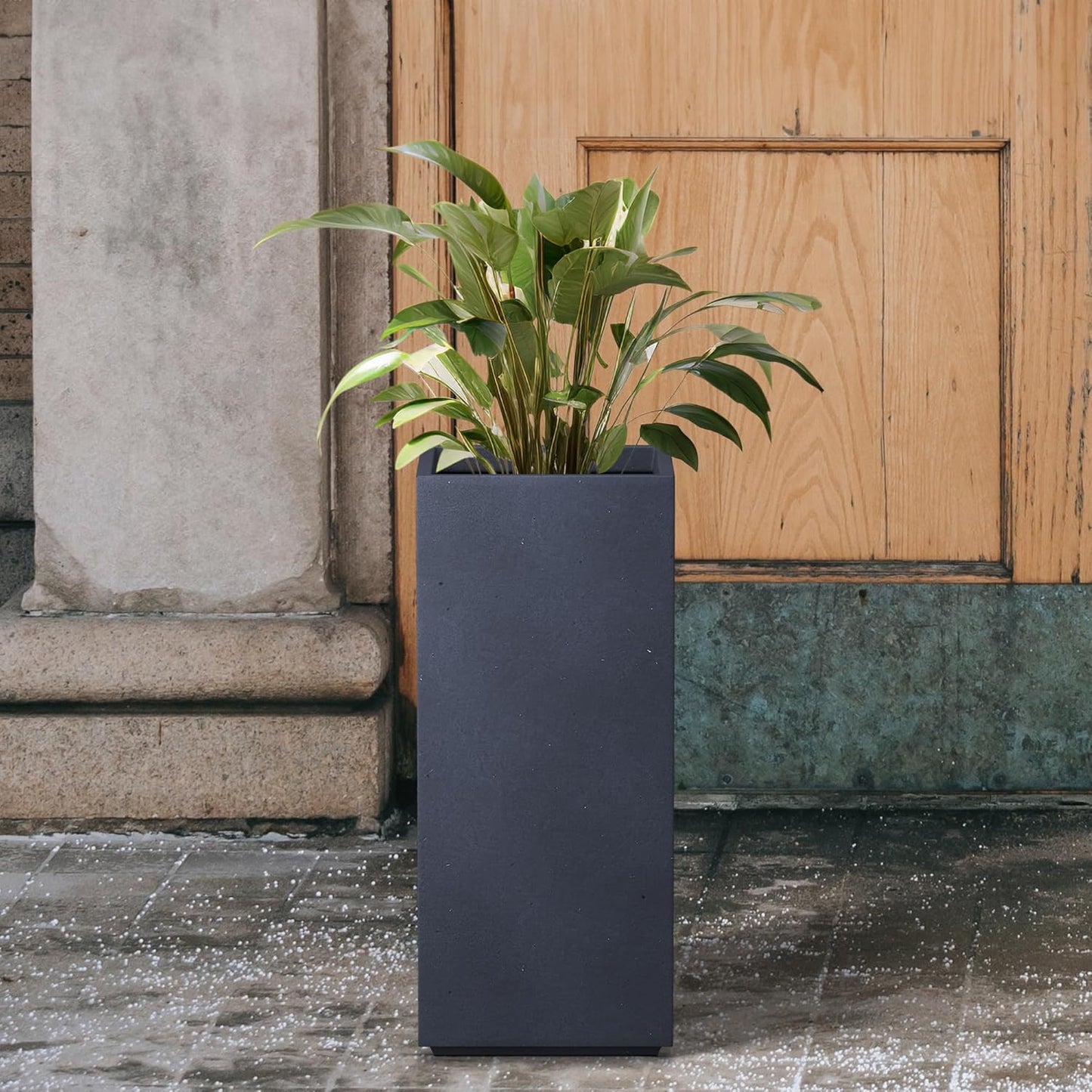 Kante 23.6" H Tall Rectangular Concrete Planter, Modern Square Diameter Plant Pot with Drainage Hole and Rubber Plug for Indoor Outdoor Home Patio Garden, Charcoal