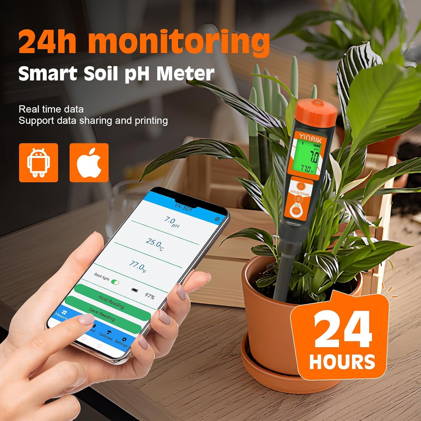 Digital pH Meter for Soil, Soil pH Tester for Potted Plants, Professional pH Reader for Soil and Water, Electronic Soil pH Test Kit for Garden, Lawn, Greenhouse, Indoor & Outdoor, Farming, Yard Use